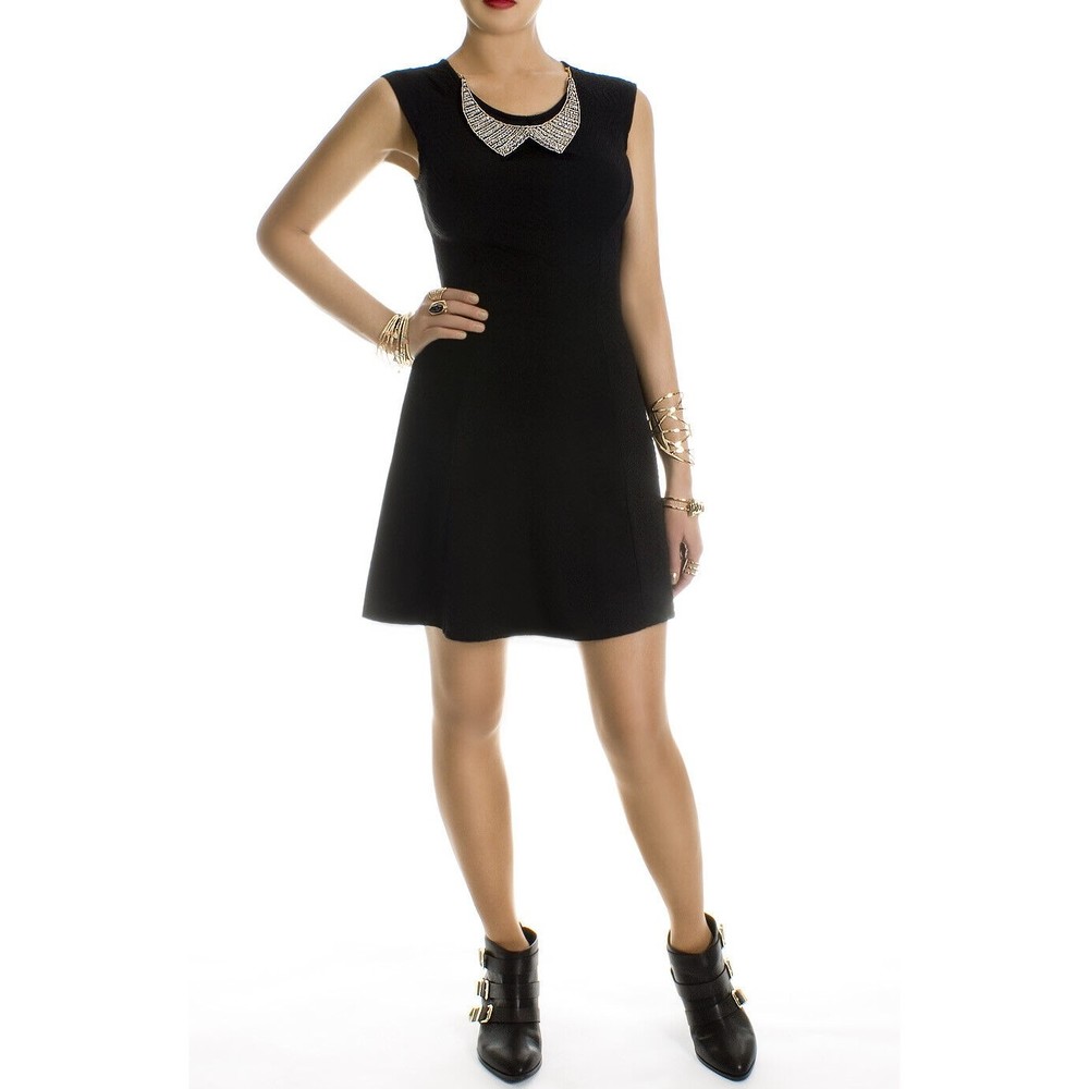 Women's Skater Knit Dress with Necklace Black Fun Elegant